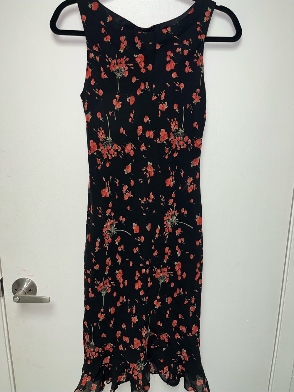 Black Midi Dress with Red Floral Print